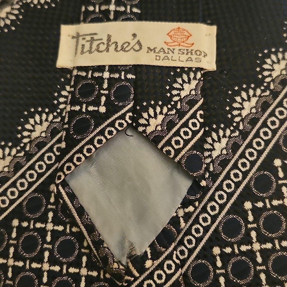 Vintage TITCHE'S Man Shop Dallas Navy Blue Patterned Men's Clip-on Tie - Picture 7 of 9
